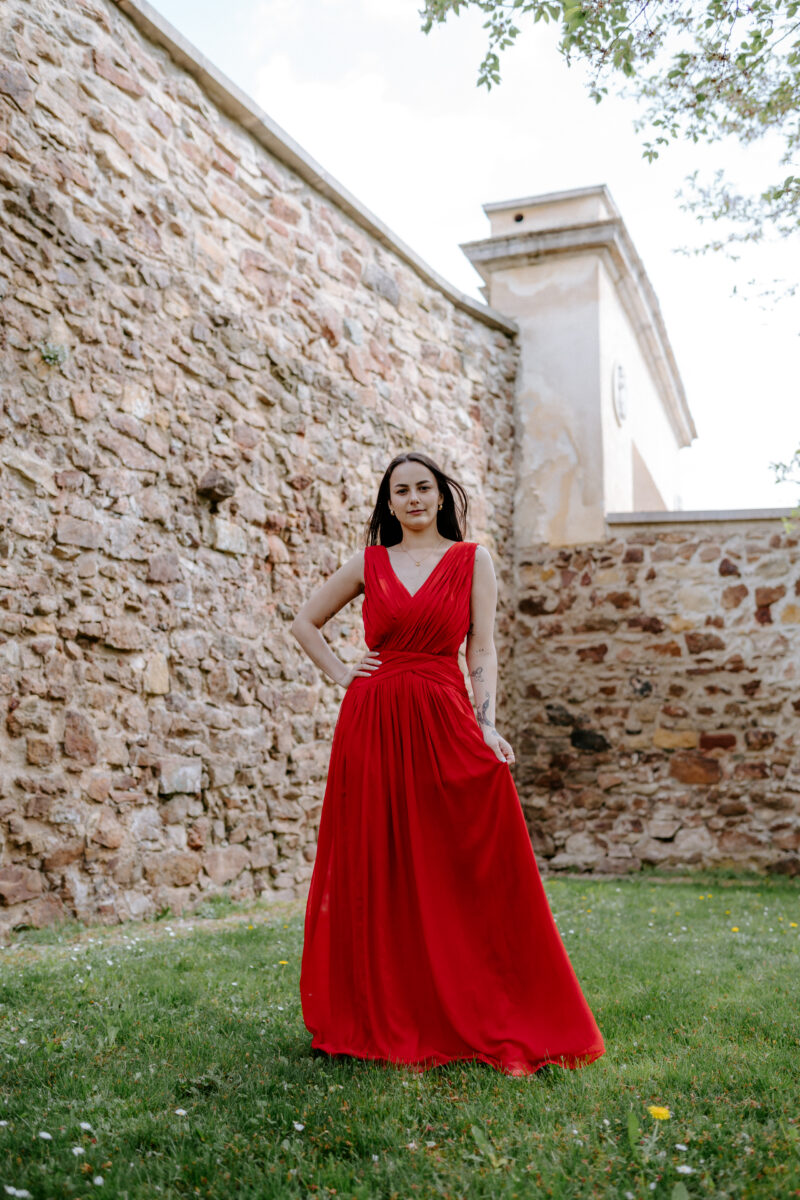 Červené rudé dlouhé elegantní společenské plesové šaty - Image 3