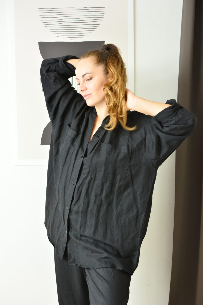 Černá oversize košile 53% len 47% viskoza H&M vel.M - Image 3