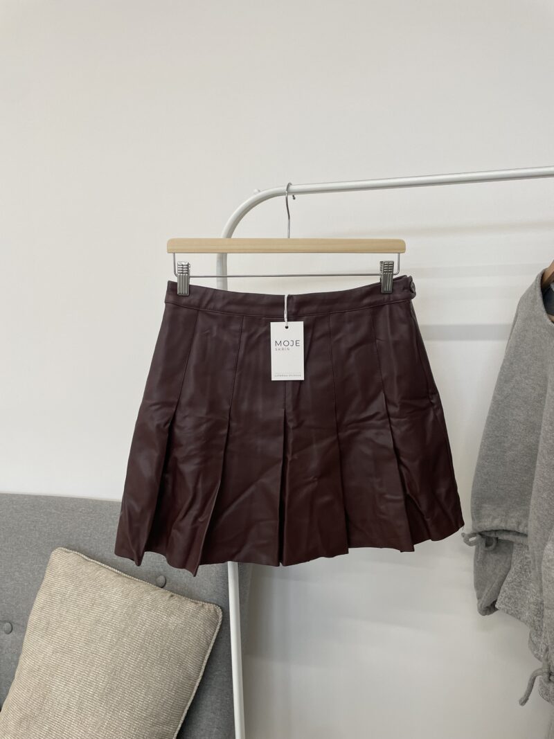 Burgundy skládaná mini sukně koženka vel. L