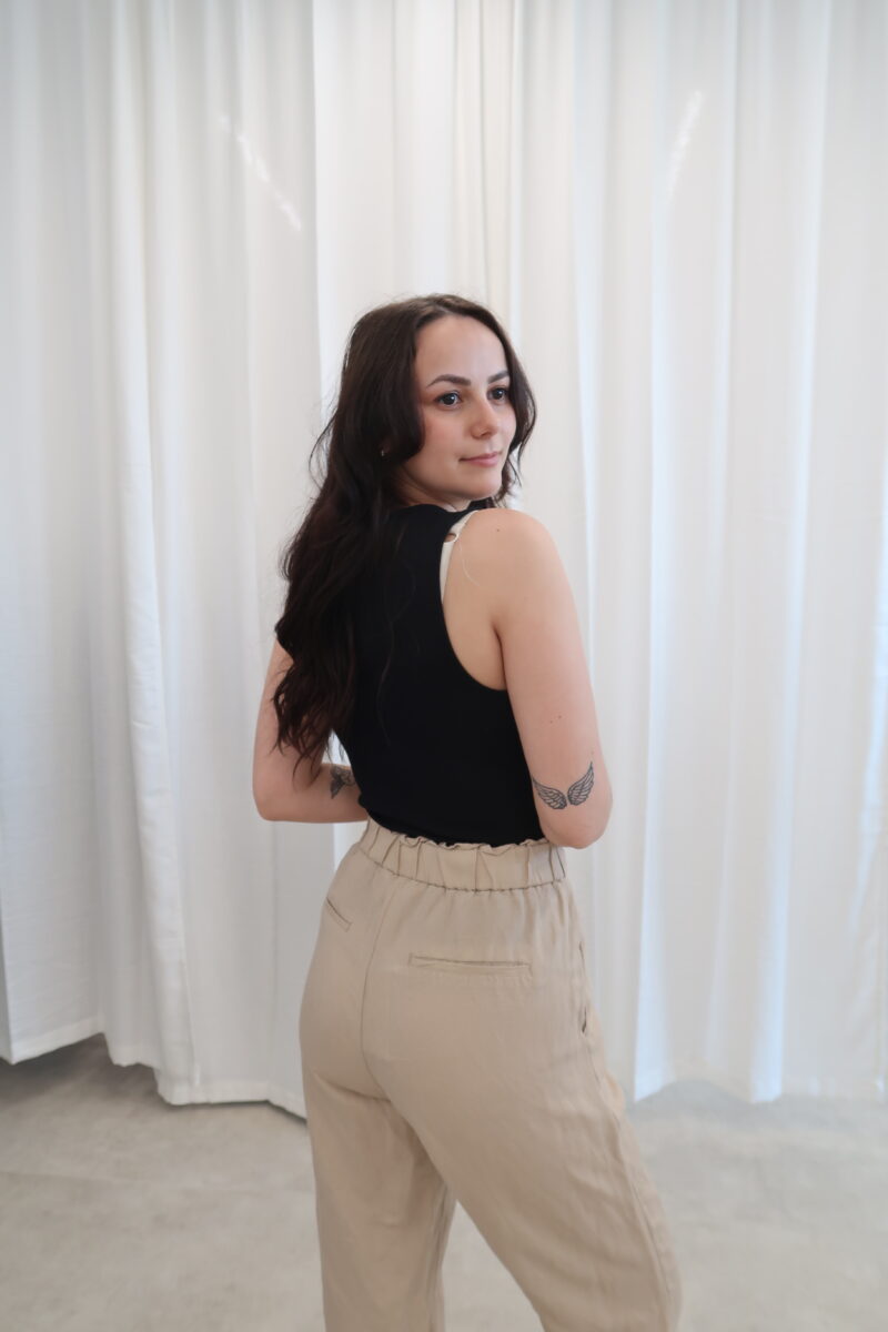 55% len béžové kalhoty H&M vel. XL - Image 6
