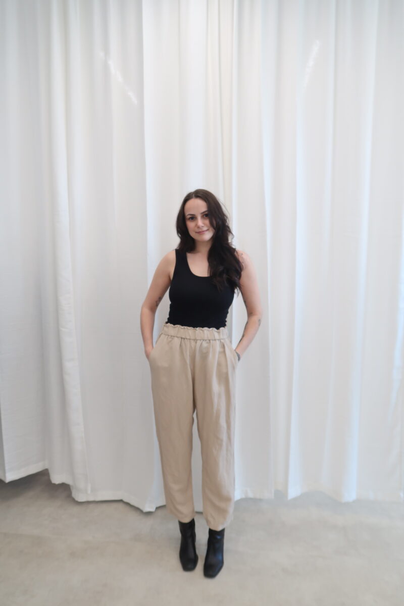 55% len béžové kalhoty H&M vel. XL - Image 4