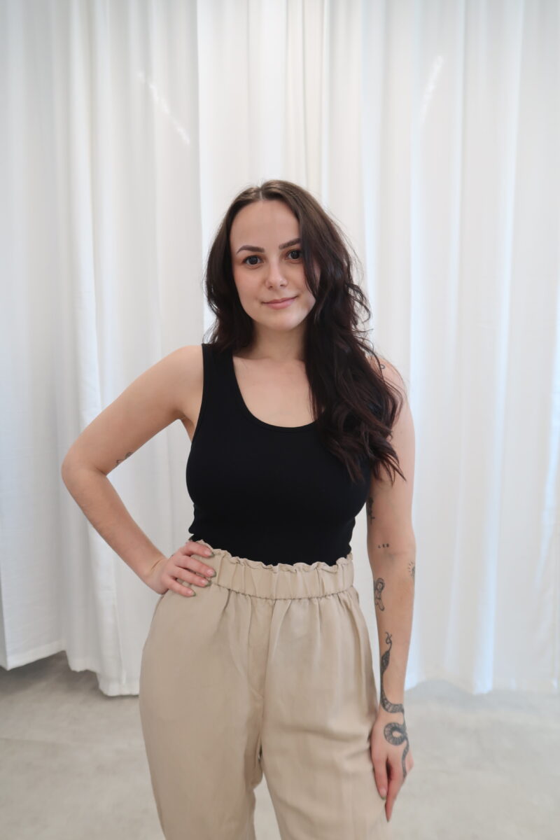 55% len béžové kalhoty H&M vel. XL