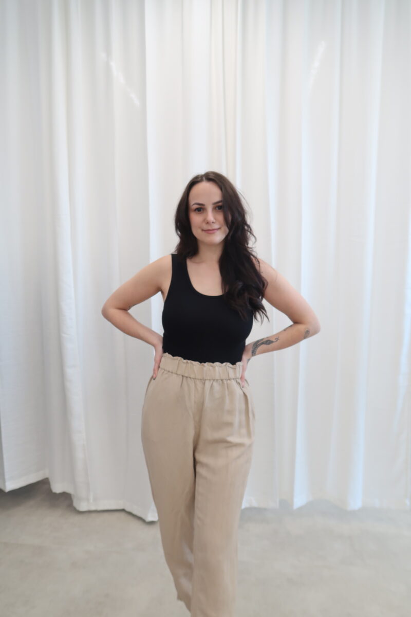 55% len béžové kalhoty H&M vel. XL - Image 3