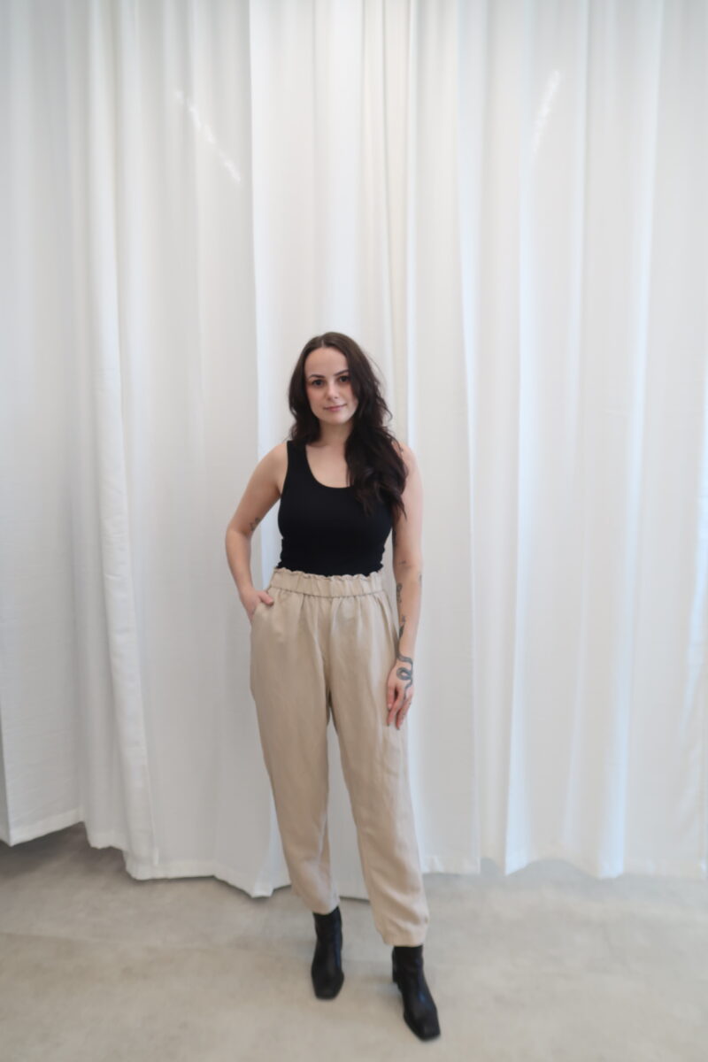55% len béžové kalhoty H&M vel. XL - Image 5