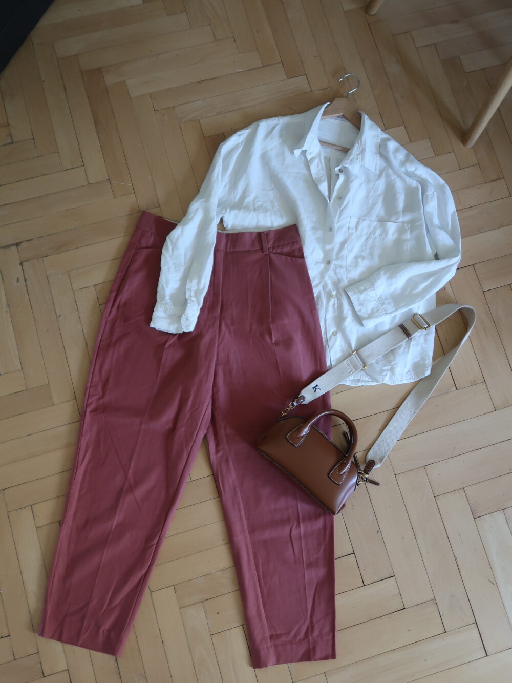 Cihlové přírodní elegantní kalhoty Mango vel.L